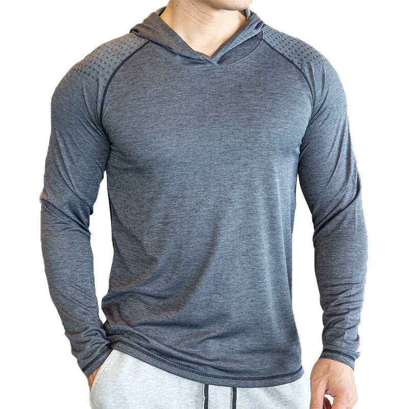 Men's Slim Fit Long Sleeve Gym Hooded T-Shirt